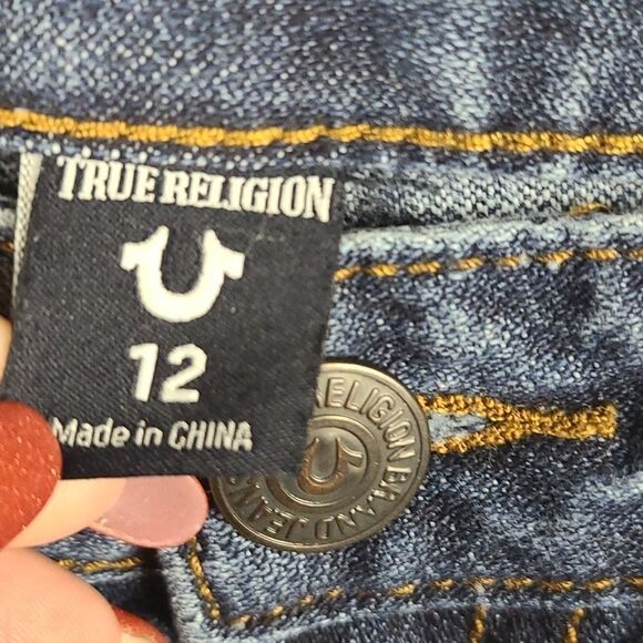 True Religion Boys 12 Jeans Geno Single End Straight Leg Blue Distressed Denim - Picture 2 of 9